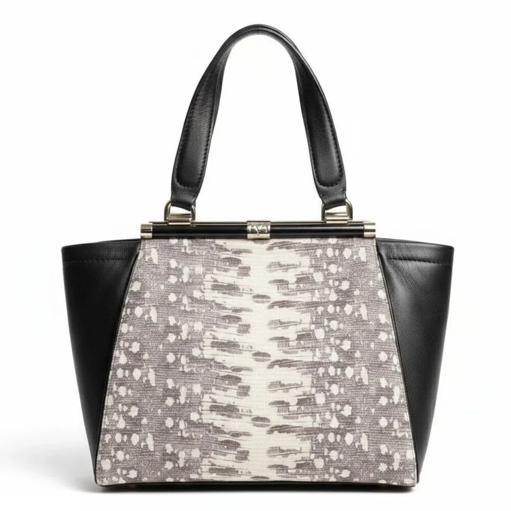 Diane von Furstenberg 440 Breakaway Black White Embossed Leather Satchel